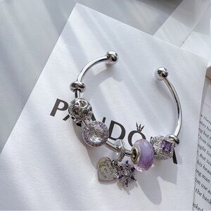 Pandora Silver Bracelet with Purple Charms